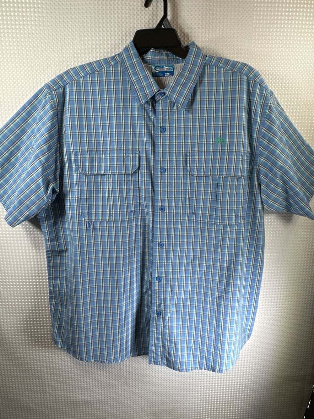 World Wide Sportsman Men's 2XL Blue Plaid Short Sleeve Vented Fishing Shirt